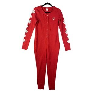 Hollister Red Snowflake Thermal One Piece Pajamas Womens M Sleepwear Jumpsuit